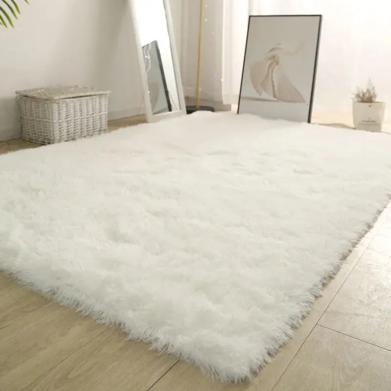 Carpet White Fluffy Hall Carpet Modern Living Room Bedroom Home Decor Large Mats Thickened Non-Slip Girl Children's Room Pink Furry Rug 231113