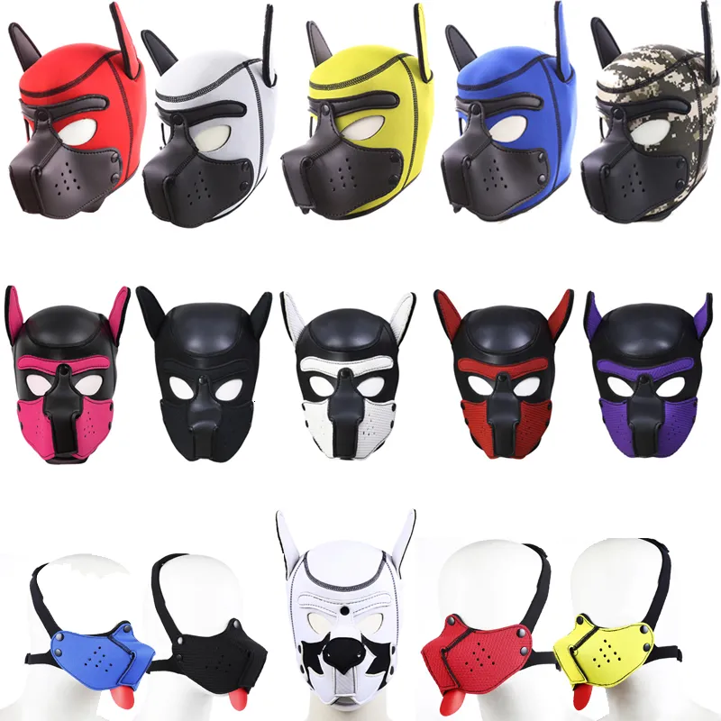 Adult Toys Bdsm Dog Hood Mask Detachable Mouth Gag Fetish Bondage Pet Role Play Party Mask Puppy Play Sex Toys For Women Men Slave Pup Mask 230413