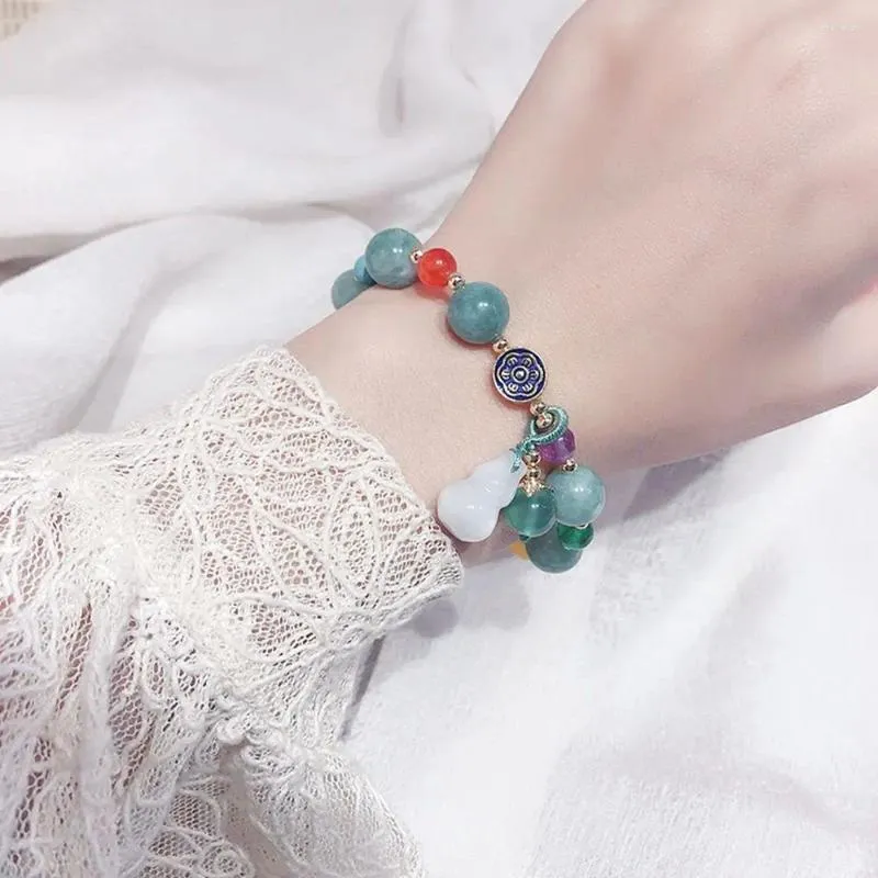 Filo di gioielli semplici regalo corda tessuta a mano nappa braccialetti di smeraldo braccialetti di perline a catena femminile etnica di giada