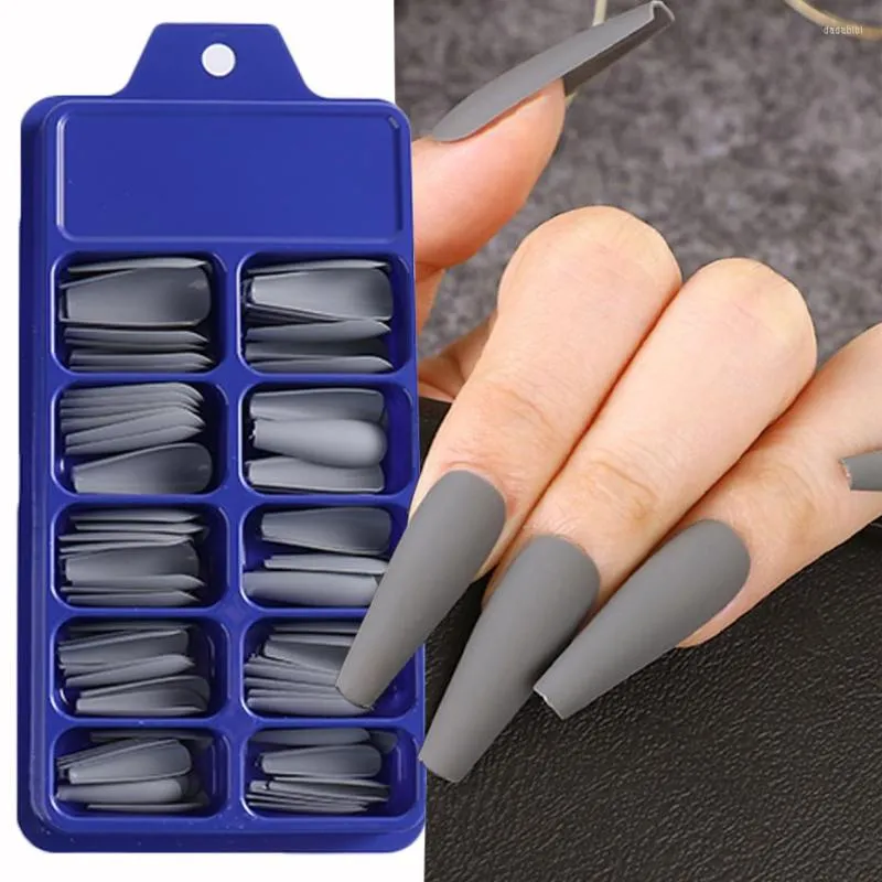 Faux ongles 100 pièces/boîte couleur unie Long cercueil faux gris presse sur ongles Art conseils mat couverture complète manucure outils MS01-10