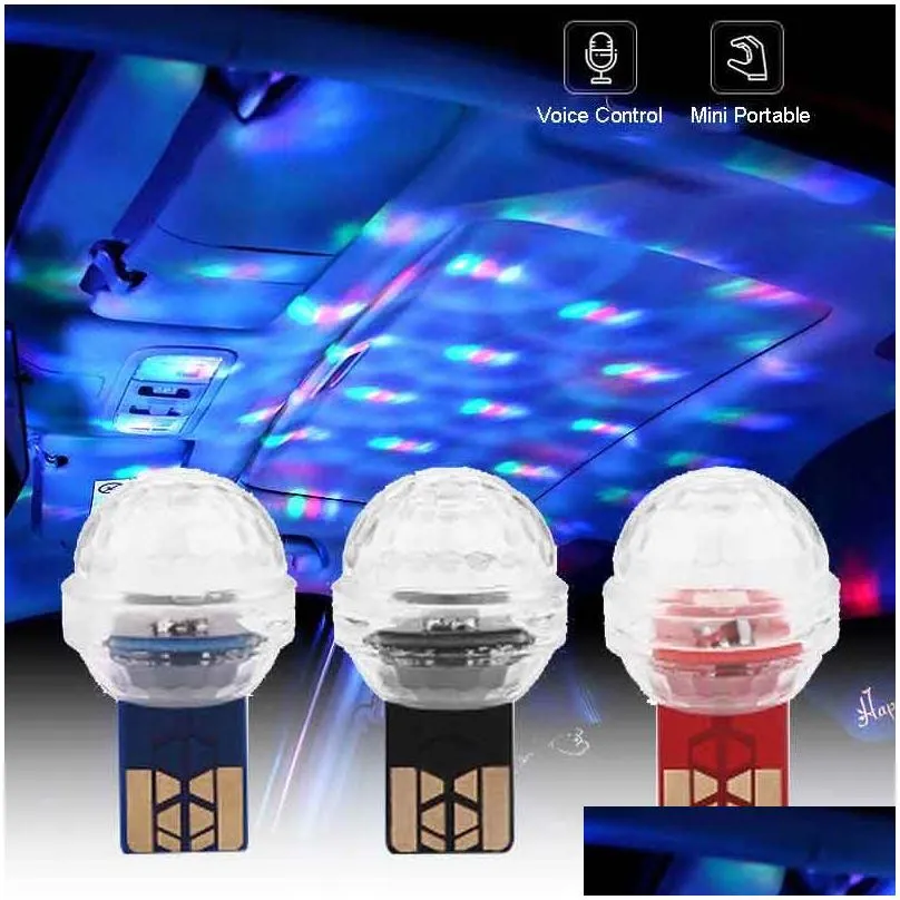 Altro Illuminazione scenica Mini USB Led Luce stroboscopica Colorf Magic Ball Car Atmosfera Home Party Dj Lampada laser Accessori per controllo vocale W Otpe3