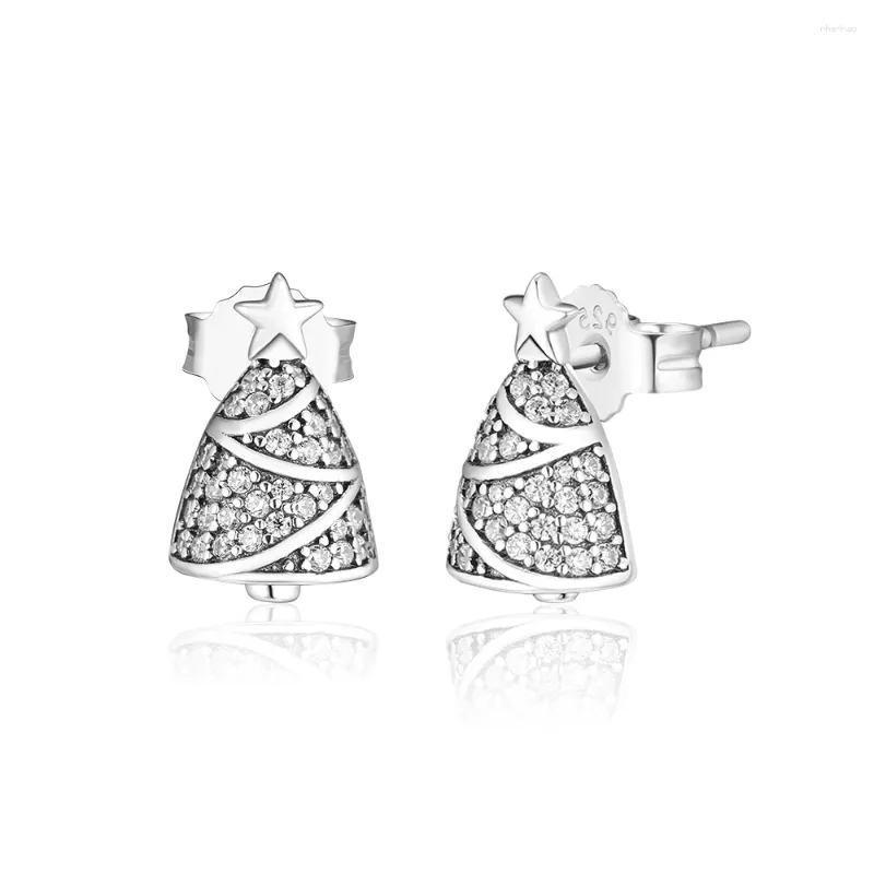 Studörhängen CKK 925 Sterling-Silver-Jewelry Twinkling Christmas Tree Studs Earring European Style for Women Party Silver Jewelry Gift