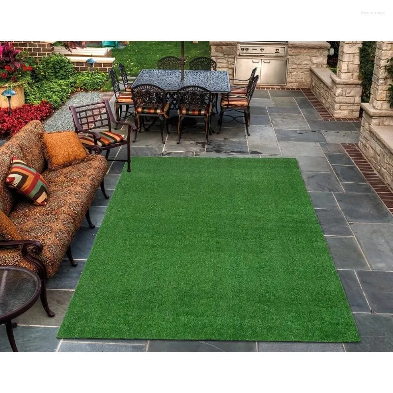 Decorative Flowers Waterproof 7x10 Indoor/Outdoor Artificial Grass Rug For Patio Pet Deck 6'6" X 9'2" Green