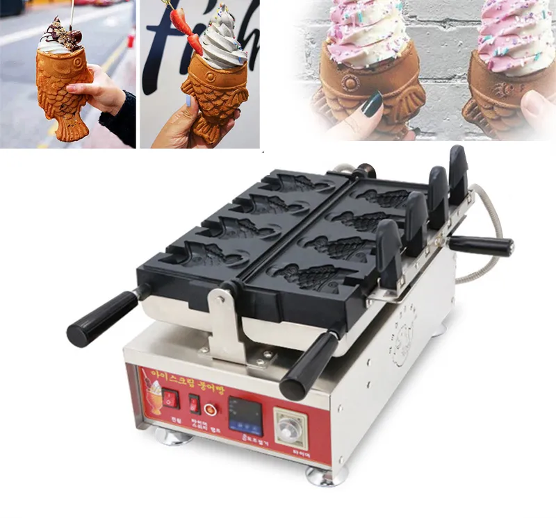 새로운 식품 가공 아이스크림 생선 모양 에그 와플 베이커 제조업체 전기 타이 야키 기계