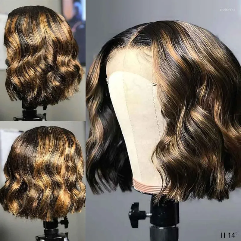 1B/27 Markeer golvende korte bob menselijk haar kanten voorpruiken voor zwarte vrouwen blond gekleurde Braziliaanse Remy vooraf geplukt 250% 13x4