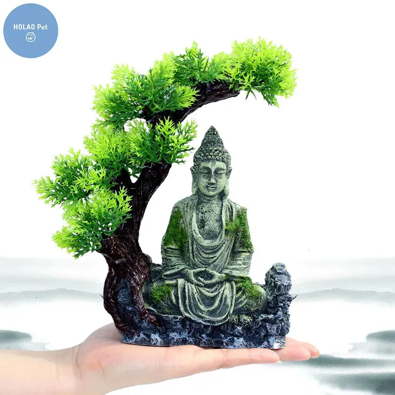 Dekorationer harts Buddhistiska statyer Fish Tank Aquarium Buddha Ornament Fishbowl Accessories Tree Decoration Pet Jellyfish Carp Turtle Shrimp 231113