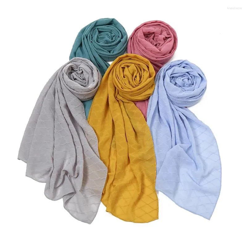 Scarves 2023 Est Crinkle Chiffon Scarf Plain Pleated Hijab Diamond Plaid Muslim Shawl Wraps Women Fashion Headscarf Headband