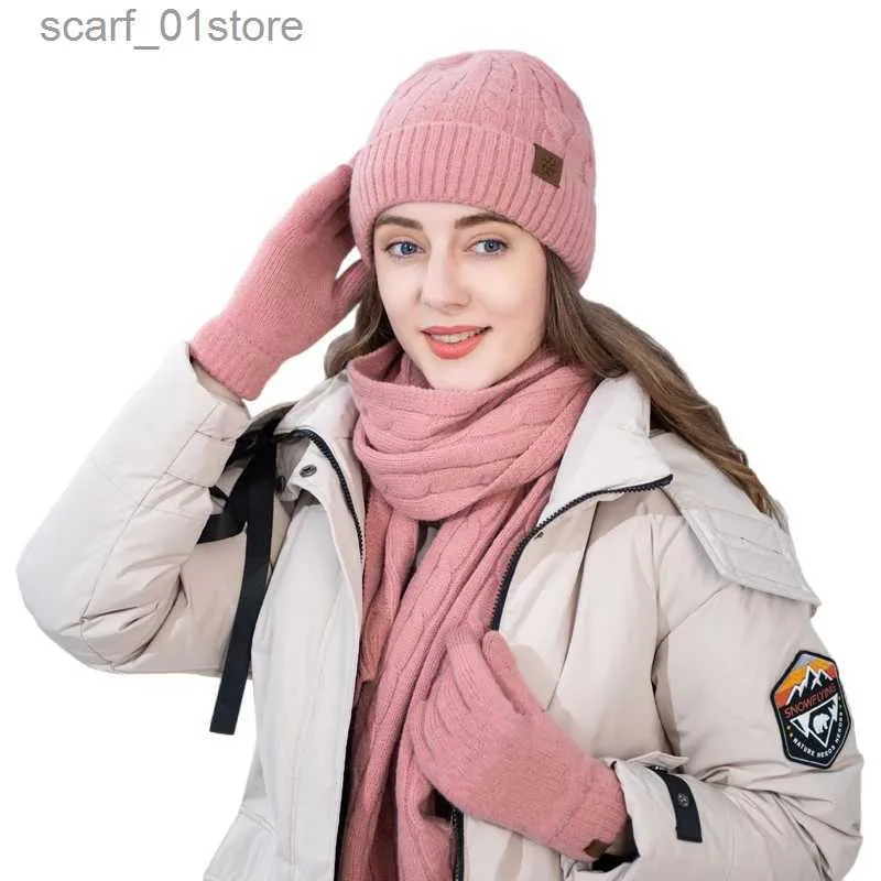 Hats Scarves Sets Grey Color Knitted 3 Pcs Hat Scarf Gs Winter Women's Camel Wool Cold-proof and Warm Set Soft High Quality New FashionL231111