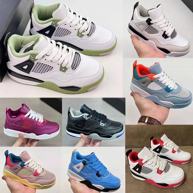 2024 Jumpman 4 Basketbalschoenen voor kinderen Black Cat Bred Children Outdoor sportschoenen Gym Red Chicago 4s Black cat Blue Athletic Boy Girls sneakers 22-37