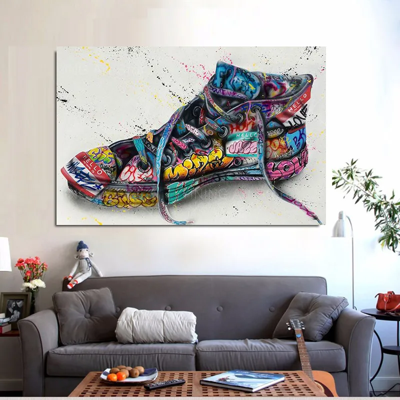 Schuhe malen moderne Graffiti Street Art Canvas Malerei Poster Print Wandkunst Bild für Wohnzimmer Wohnkultur framlos