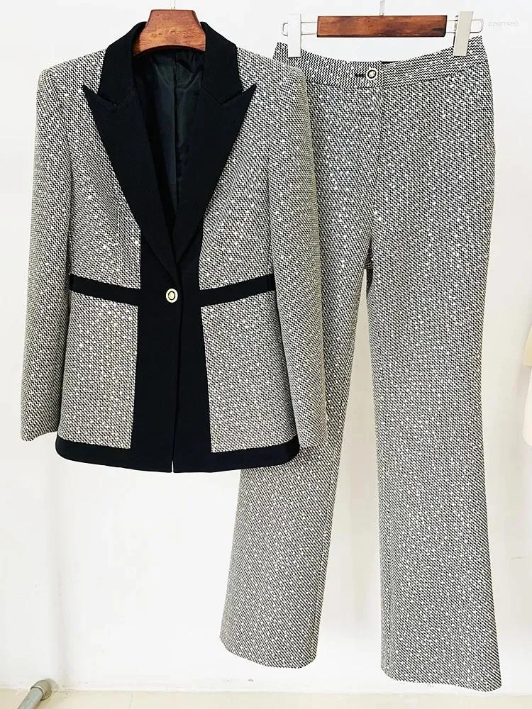 Kvinnors tvådelar byxor Runway Brand Designer Fashion Luxury Set Set Shiny Sparly Women Glitter Quined Blazer Jacket byxor outfit