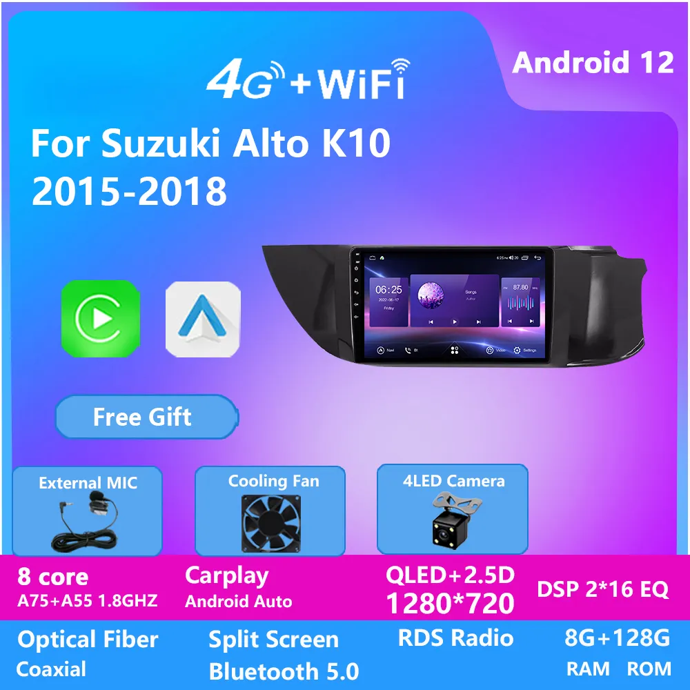 Android 12 Radio Radio Video Multimedia Player WiFi Octa Core 8G 128G 4G LTE Auto Radio Stereo dla Suzuki Alto K10 2015-2018