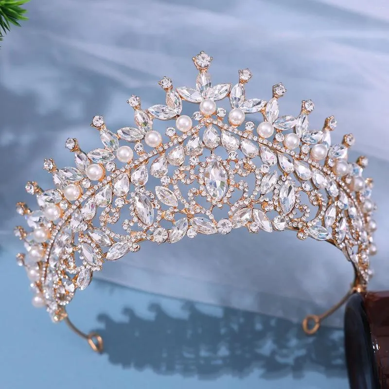 Pinces à cheveux couronne baroque mariée diadèmes de mariage princesse diadème brillant strass bandeaux perle casque bijoux de mariée accessoires