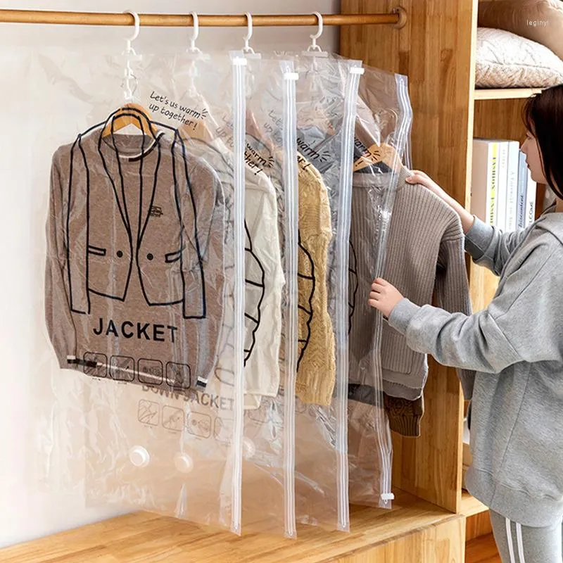 Vacuum Clothing Storage Bag, Wardrobe Hanging Organizer With Hanger Space  Saving Clear Sealing Bag, Clothing Compression