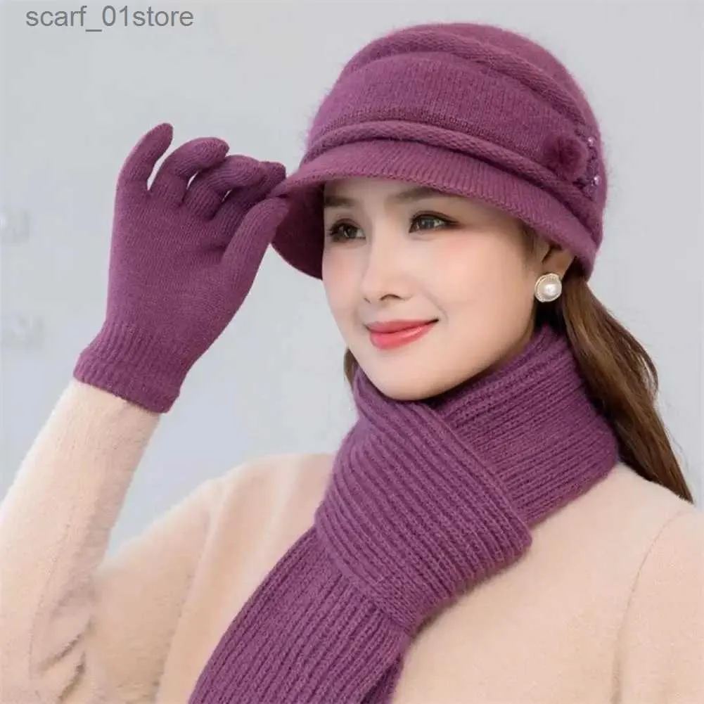 Cappelli Sciarpe Set 1 Set Cappello Sciarpa Gs Madre Inverno C Sciarpa Guanti Fibra acrilica Calda C Sciarpa Guanti Donna Inverno Cappello lavorato a maglia GuantiL231113