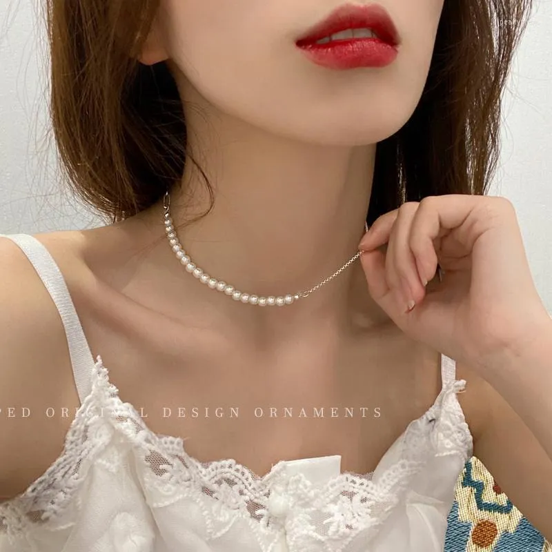 Cadeias de imitação de moda coreana colar de pérolas para mulheres colares de gargantilha de miçangas de miçangas