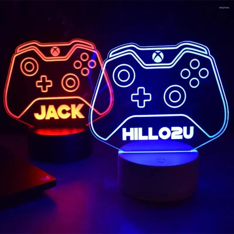 Veilleuses Étiquette de joueur personnalisée Contrôleur Xbox Lumière LED Gravure au laser personnalisée Nom Lampe RVB pour décorations de salle de jeu 19 polices