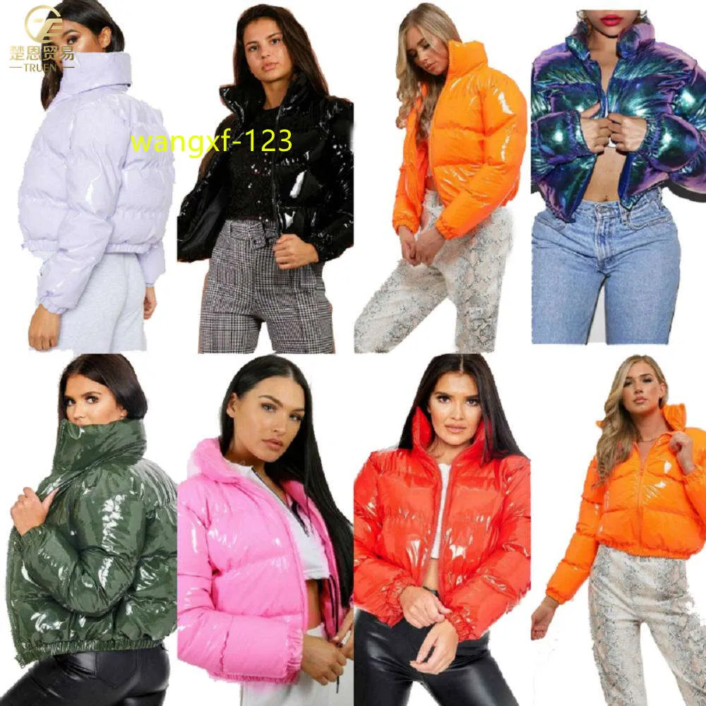 Truenkläder Kvinnor Vinterjackor och rockar 2022 Glänsande Crop Puffer Corduroy Down Jacket Bomber Bubble Fashion Coats For Ladies