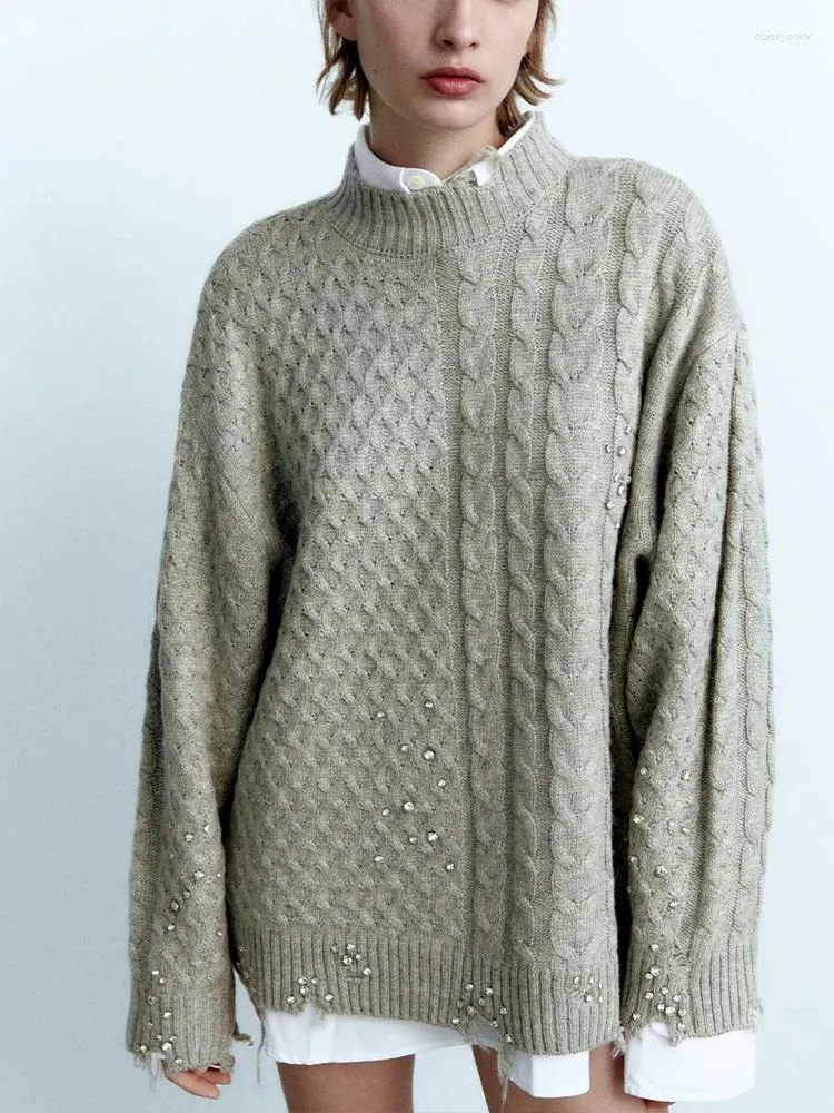 Gray Turtleneck Sweater for Women Autumn Winter Fashion, Long