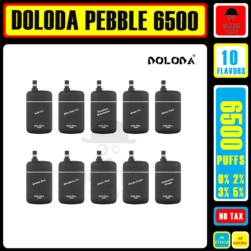 Original Doloda Pebble 6500 Puff Disposable Vape Pen 1,3Ohm Mesh Spole 13 ML Förfylld POD Uppladdningsbar batteri Electronic Cigs Puff 6500 0% 2% 3% 5% E Cigaretter i lager