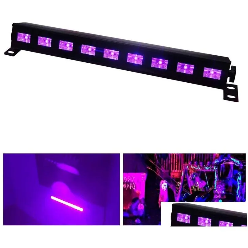 파티를위한 LED 효과 검은 조명 27W 9LED UV Blacklight Bar Fit 16x16ft 네온 글로우 파티 생일 웨딩 스테이지 조명 D OTPY7