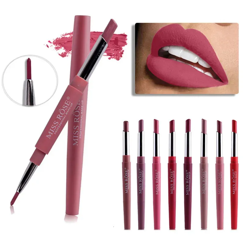 Lipstick 8 Color Double-end Lip Makeup Lipstick Pencil Waterproof Long Lasting Tint Sexy Red Lip Stick Beauty Matte Liner Pen Lipstick 231113