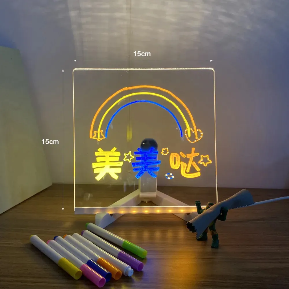 Planche à Dessin LED Pour Enfants - 30x20 Cm - Surface Acrylique Effaçable - 7 Marqueurs - Veilleuse RGB - Cadeau Créatif