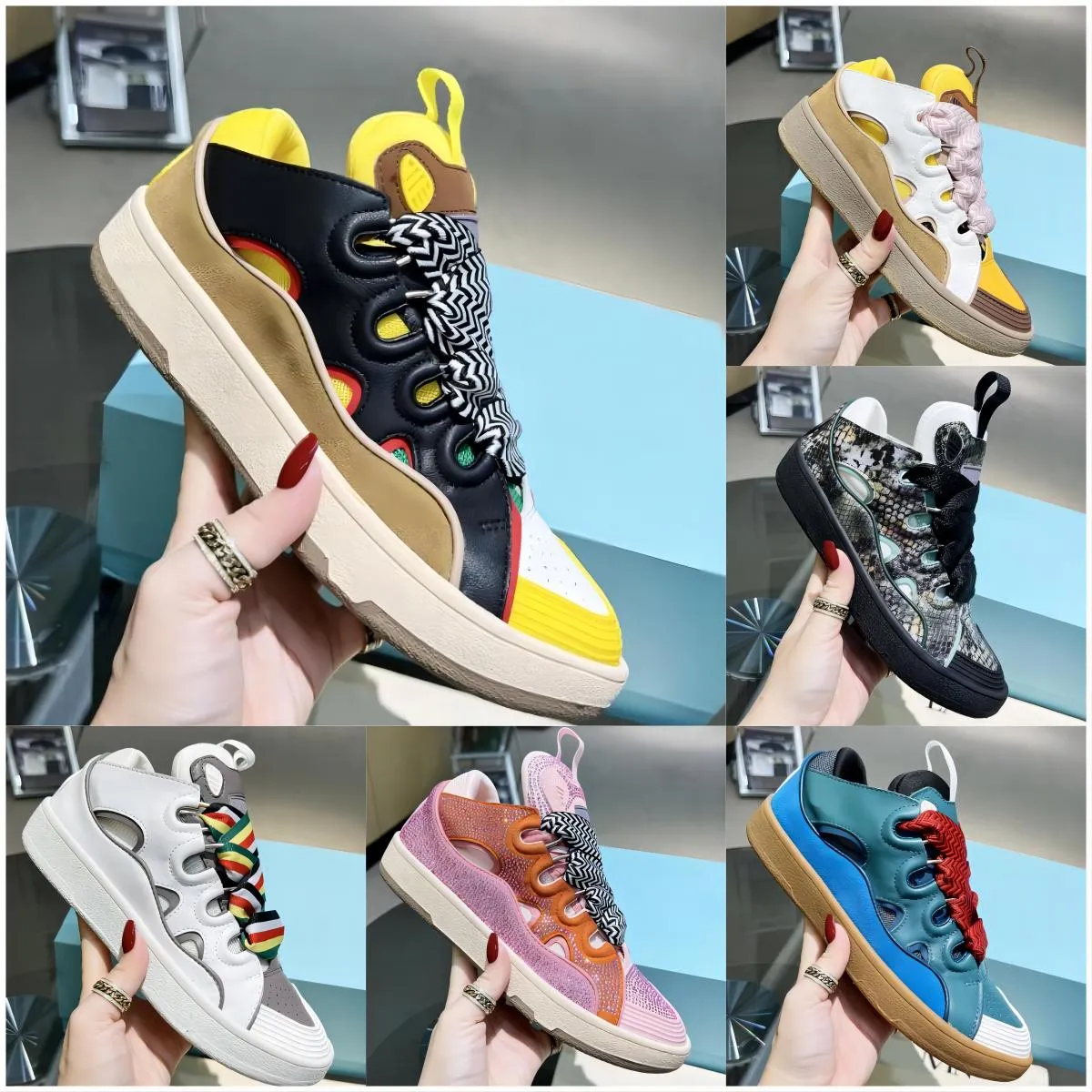 Designer Curb Casual Shoes Women Luxury Men Bumpr Sneakers Lace-Up Calf Leather Platform Casual Sport Shoes