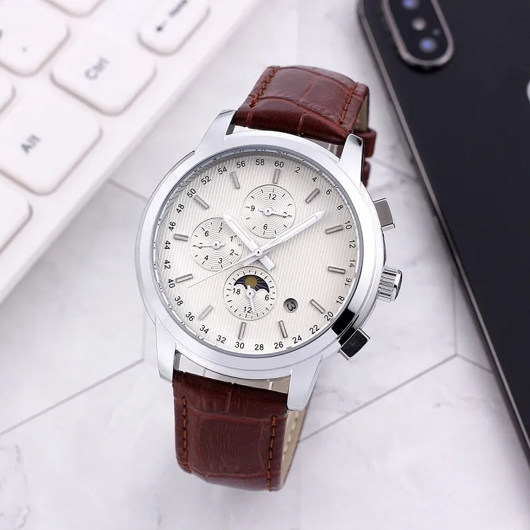 Longin Wristwatches for Men 2023 Novos relógios masculinos 40mm Seis agulhas assistência mecânica automática Top Luxury Brand Leather Strap Moon Fase Men Fashion Montre de Luxe One