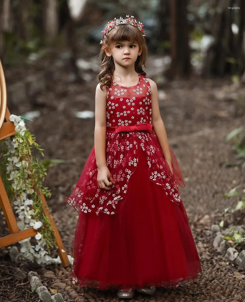 Girl Dresses 2023 Summer Embroidery Pageant Trailing Princess Dress Elegant Long Tulle For Girls Ceremony Evening Party Kids Clothes