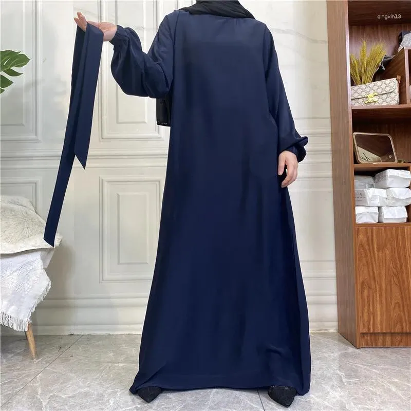 Ethnic Clothing Plain Closed Abaya Dress Muslim Elastic Sleeve Basic Abayas For Women Turkey Ramadan Eid Islam Kaftan Hijab Robe