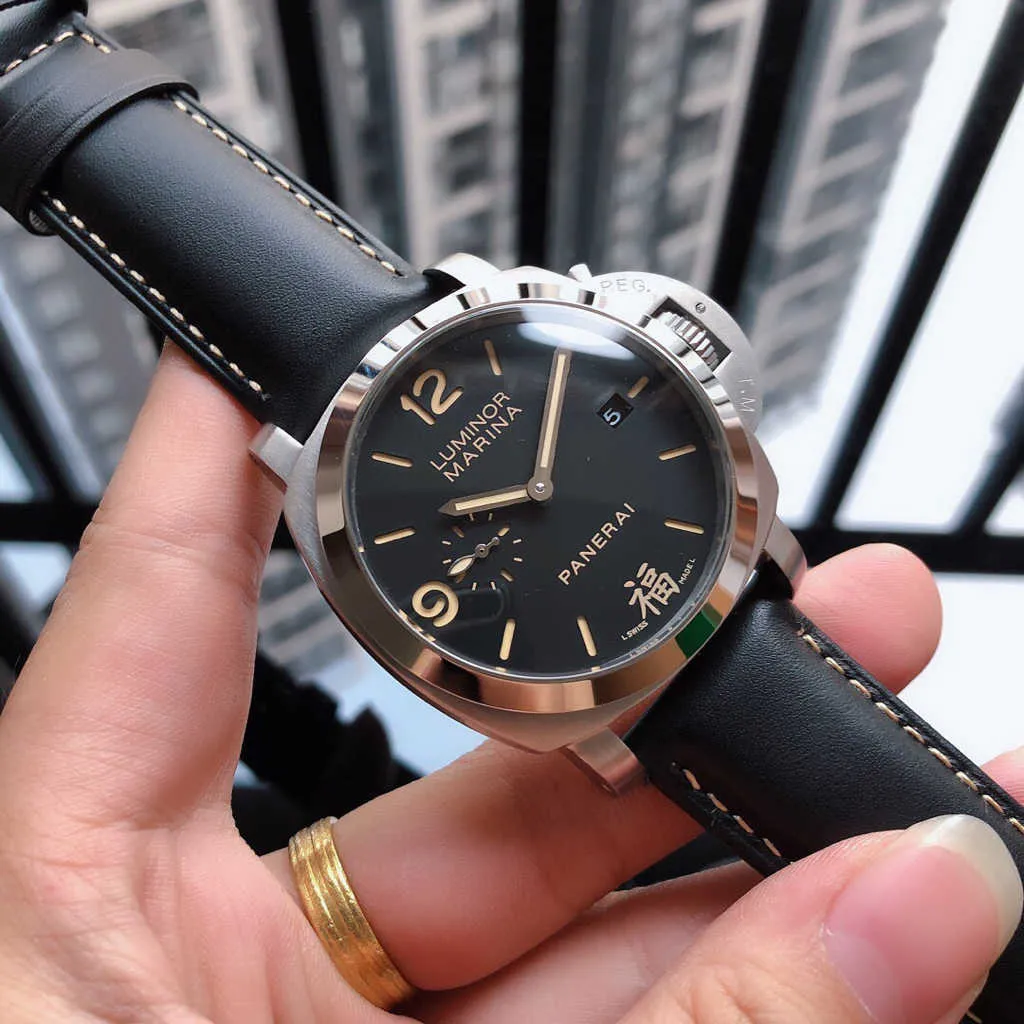 Paneraii 디자이너 Panerai Paneria Mens 고급 기계식 시계 디자이너 시계 자동 미러 이동 크기 44mm cowhide 스트랩 스포츠 손목 시계 ckaq