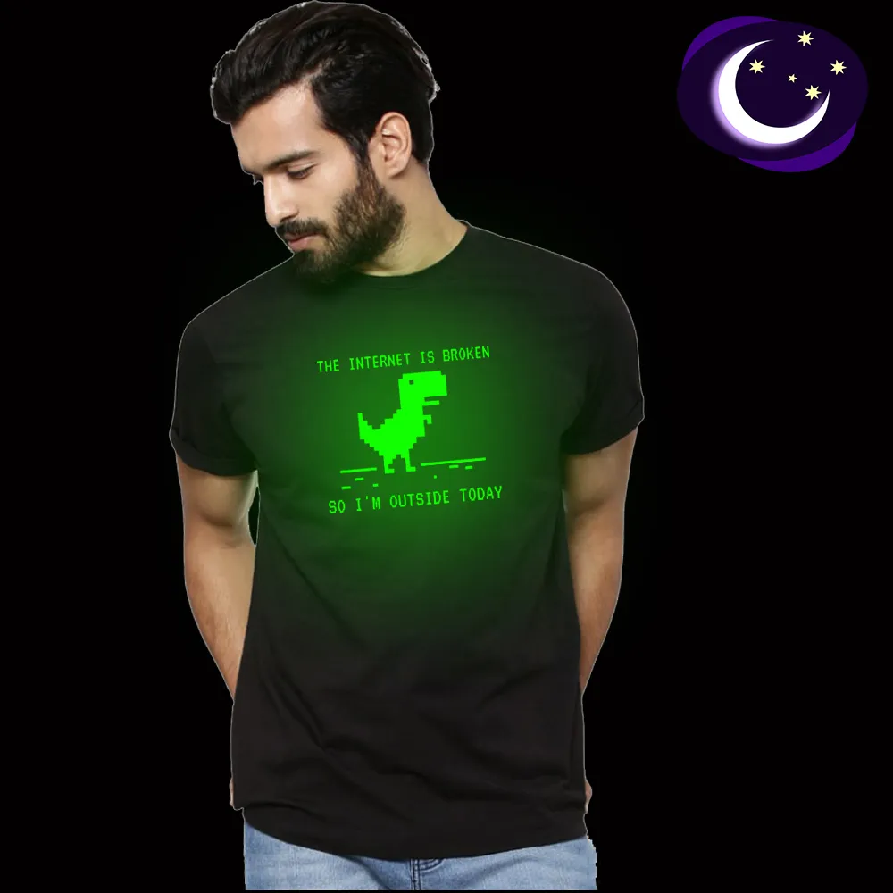 Męskie koszulki męskie Summer Krótki T-shirt Zielone fluorescencyjne swobodne T-shirty Internet jest zepsuty, więc jestem na zewnątrz koszuli męskie topy 230413