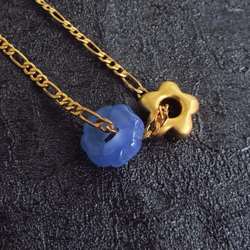 Hänge halsband blå harts blommahalsband för kvinnor sommarlov örhängen söta smycken 2023 strand