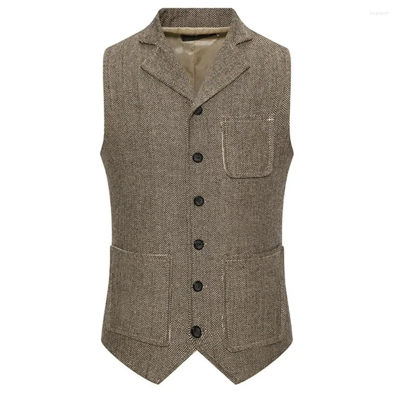 Gilets pour hommes hiver Tweed gilet costume Vintage formel chevrons bouton poche gilet affaires revers col hauts