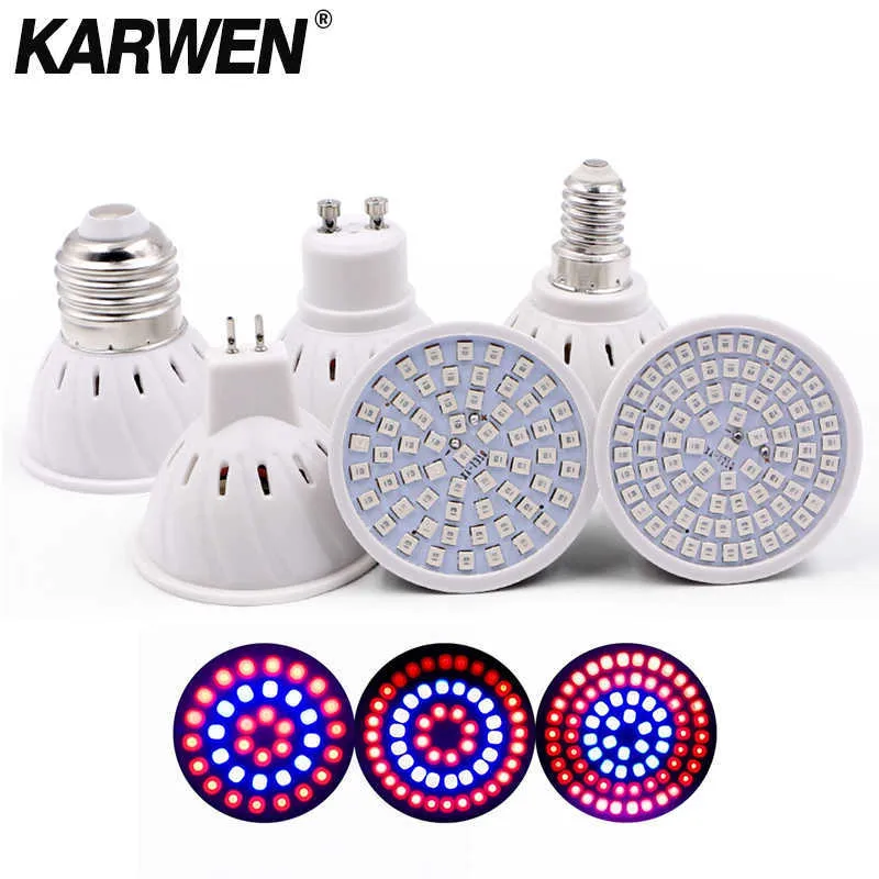 Grow Lights Karwen LED LOGE LIGHT 36 54 72LEDS E27/GU10/MR16 220V Фито -лампа Полный спектр светодиодный светодиод E27 Светодиодные лампы для растений P230413