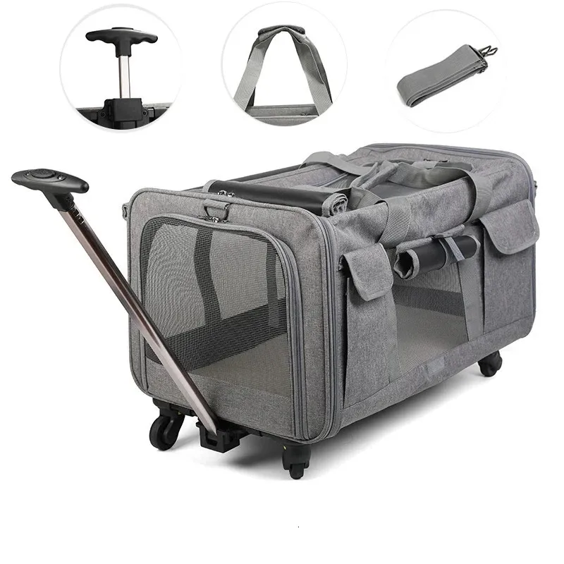 Dog Portable pet trolley case detachable universal wheels breathable folding large capacity travel bag cat 231110