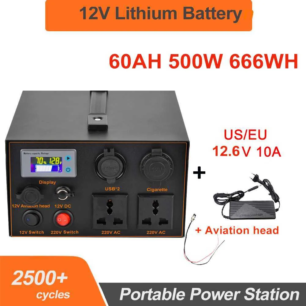 60AH 30AH Fornitura di accumulo di energia Generatore di corrente a batteria portatile da 500 W per barca CAMPER per il tempo libero Rimorchio per roulotte Carrello da golf Auto elettrica