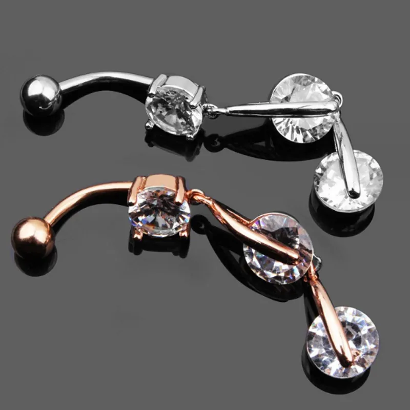 Pierścienie guziki Bell Bell dla stali nierdzewnej Kobiety Waterdrop Dangle przeszywające pierścienie kryształowe kryształowe kolory złoty srebrny kolor