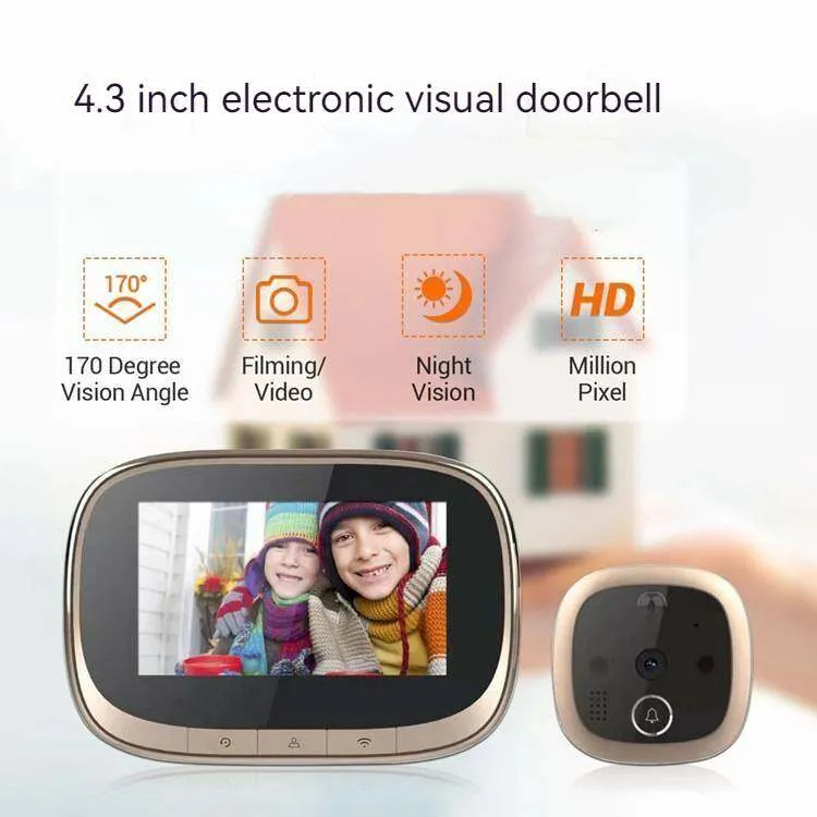 Intelligent Visual Cat Eye 4.3-tums WiFi-fotokortinsats med Pir Night Vision Electronic Cat Eye Camera Doorbell
