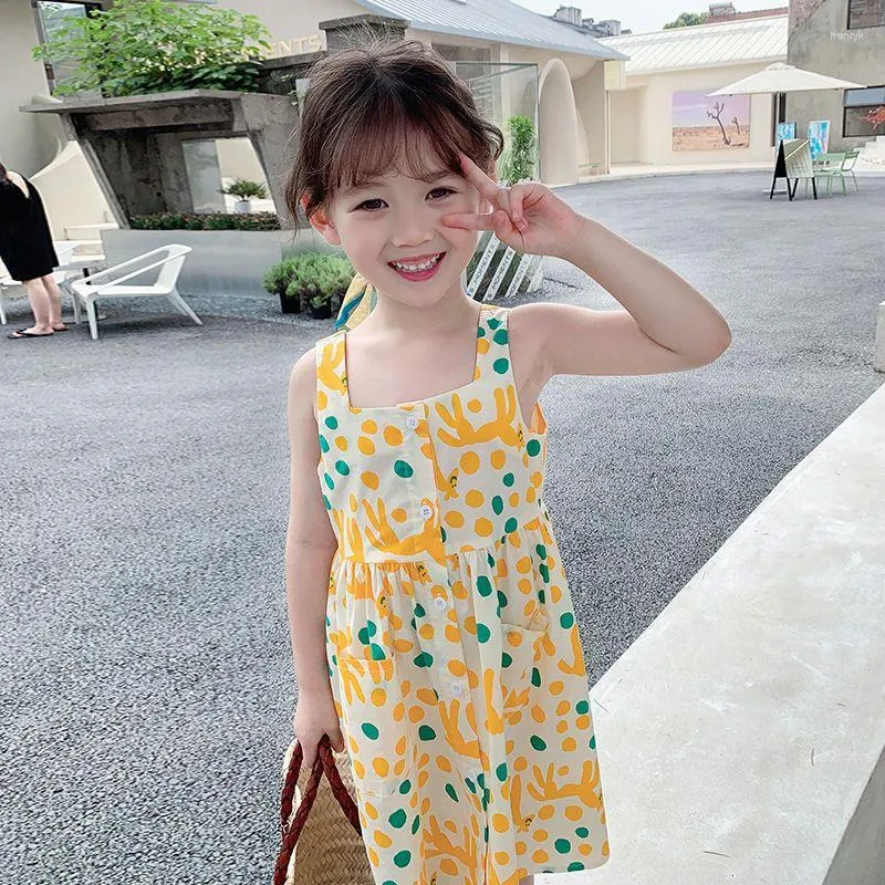 Kız Elbiseler Kızlar Elbise Bebek Yaz Suskevisi Çocuklar İçin Prenses Moda Kore tarzı Şifon Gündelik Çocuklar