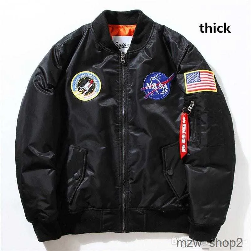 NASA Vestes Automne-vol Pilote Veste Manteau Noir Vert Bomber Ma1 Hommes Nasa Broderie Baseball Manteaux avec Fermeture Éclair M-xxl WQVD