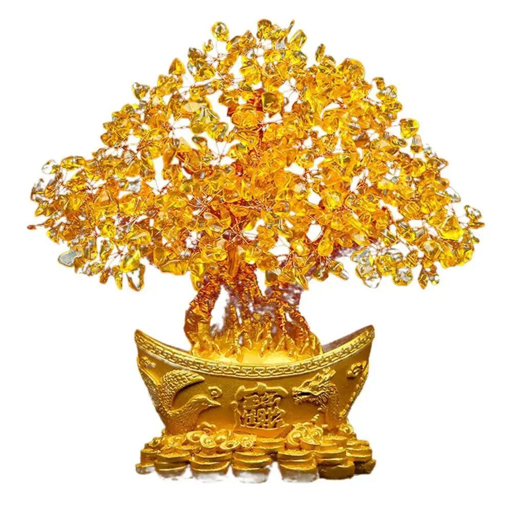 Dekorative Objekte Figuren Glücksgeldbaum Chinesischer Goldbarren Kristall Glücksbaum Ornament Reichtum Ornament Home Office Tisch 231109