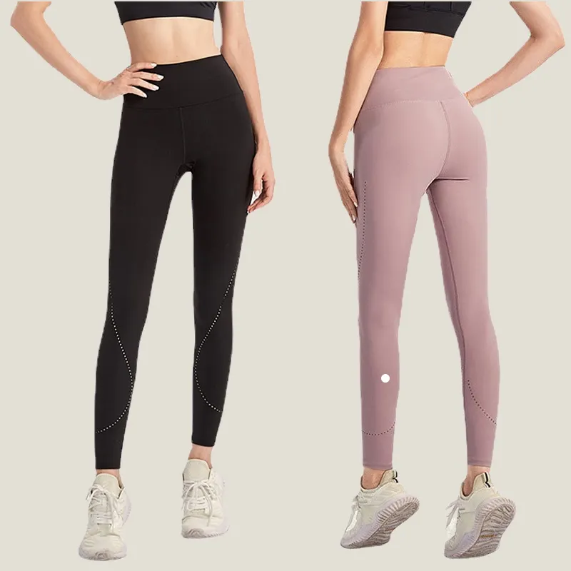 Al Yoga Leggings High Waist Nude Sweepants 여성의 양면 연삭 스포츠 구멍이있는 꽉 조기 쉬운 건조 피트니스 지방 연소 훈련 바지