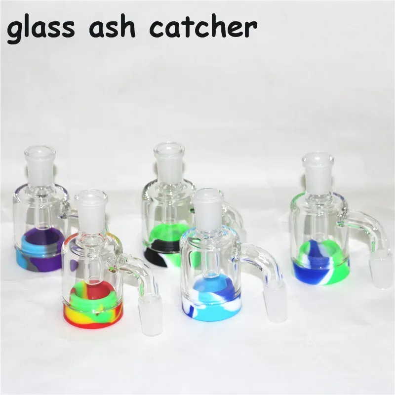 hookahs 3.5 Inch Glasss Ash Catcher with 14mm 18mm 7ml Silicone Container Reclaimer Thick Pyrex Ashcatcher for Glass Water Bongs