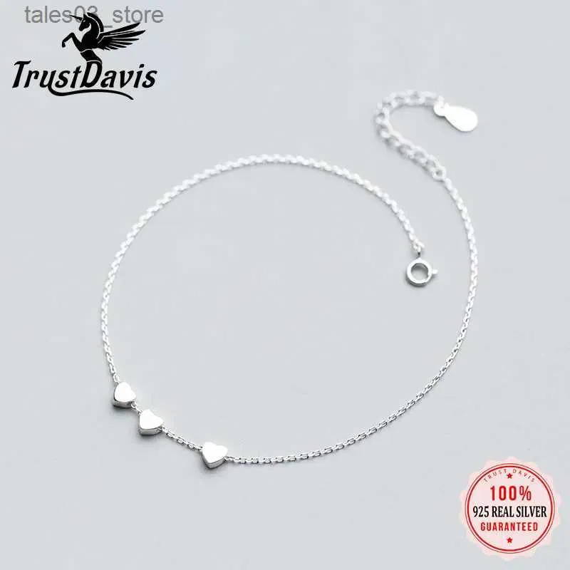 Anklets TrustDavis % 925 STRING SREBRY MODZI Słodka trzy serce Anklety dla kobiet srebrne 925 Biżuterii Prezent DA1152 Q231113