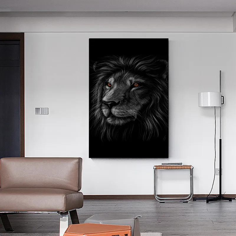 Olhos Brown Lion Lion Black Painting Poster Nórdico Impressão Principal Arte da parede Picture para sala Decoração de parede Decoração de parede Decoração de parede