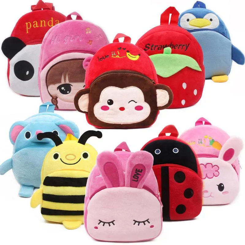 Fashion Children School Tassen 3D Cartoon Print Plush Kids Backpack Kindergarten jongens en meisjes mini -rugzakken