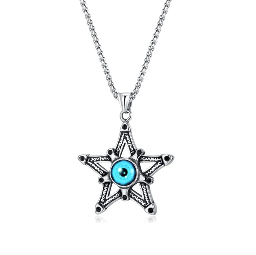 Stainless Steel Pentagram Star Necklace Silver With Blue Devil Eye Pendant Gothic Jewelry Gift For Women And Men 3mm Rolo Chain 24 Inches Silver From Charmspendant 11.05 DHgate.Com