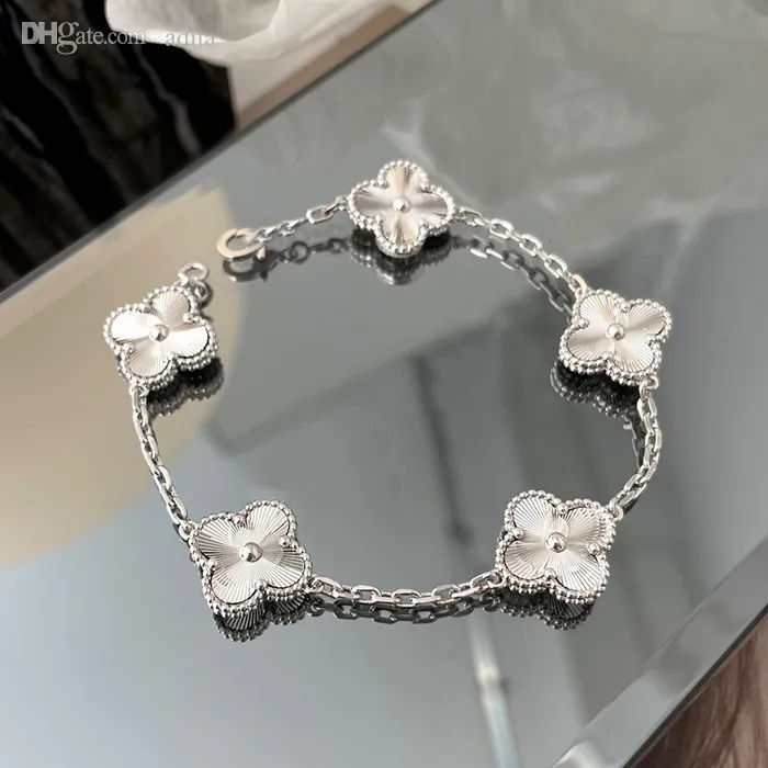 Bracciale quadrifoglio con conchiglia naturale, pietra preziosa, placcato oro 18 carati, designer per donna, qualità T0P, riproduzioni ufficiali, marchio di moda, designer, regali premium 001